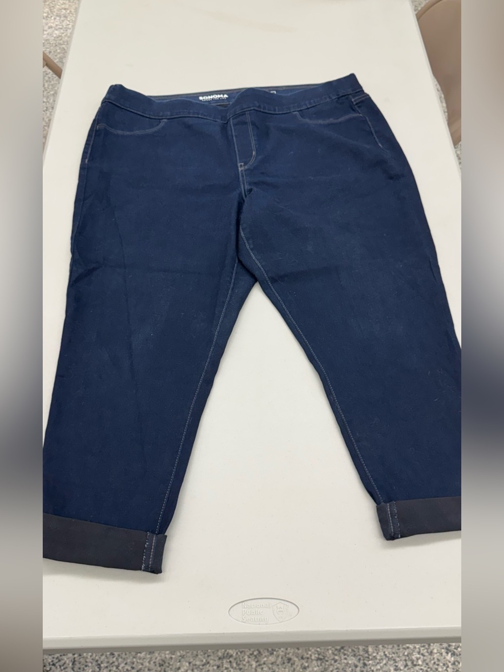 Sonoma Navy Slim Straight Stretch Cropped Capri Roll cuff Blue Jeans